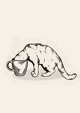 Cat drinking from a coffee cup