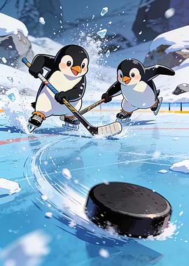Penguins Playing Hockey