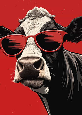 Cow Wearing Red Sunglasses