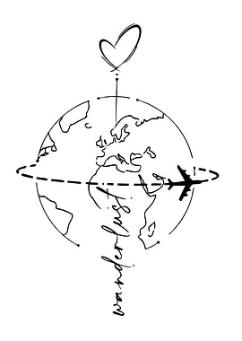 Wanderlust Globe with Airplane and Heart