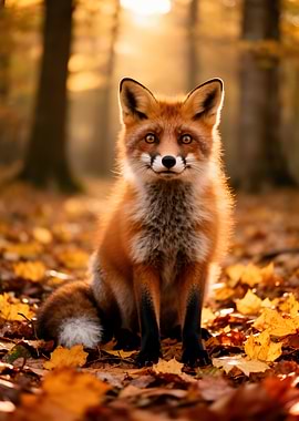 Red Fox in Autumn Forest