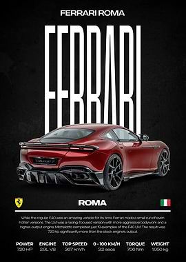 Ferrari Roma Car Poster