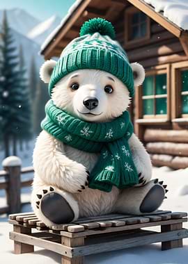 Cute Polar Bear in Winter Gear