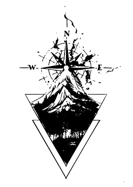 Mountain Compass Tattoo Design