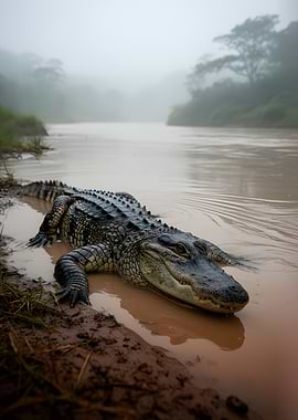Alligator in muddy river