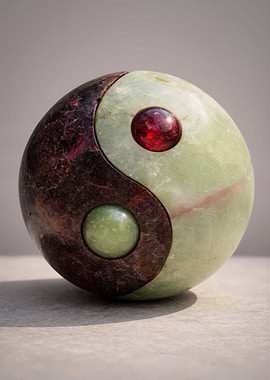 Ruby Yin Yang Sphere Jade Sculpture