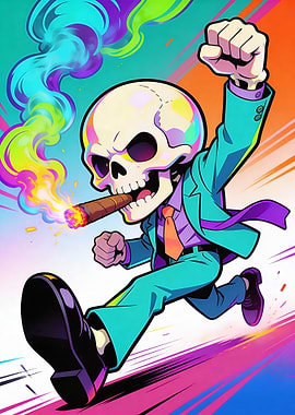 Skeleton in Suit Smoking Cigar