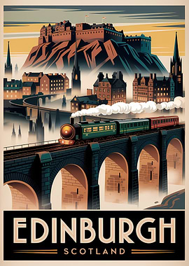 Edinburgh Castle and Train Poster