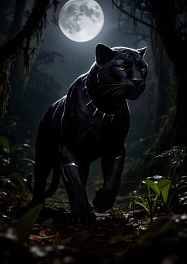 Black Panther in a Moonlit Jungle