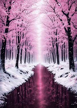 Cherry Blossoms Over Snowy River