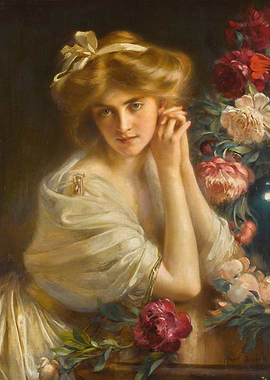 Woman with Peonies