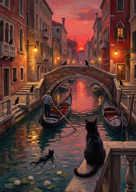 Cats in Venice at Sunset