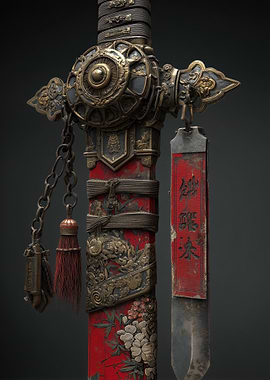 Ornate Japanese Sword Hilt and Scabbard