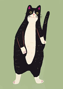 Cute Tuxedo Cat Illustration