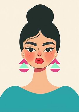 Woman with Top Knot and Earrings