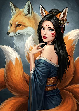 Kitsune Woman and Fox
