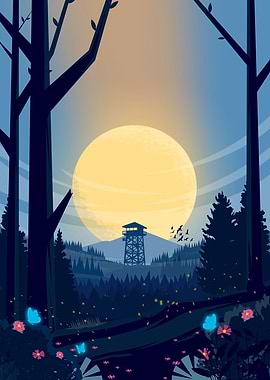 Fire Tower Landscape at Sunset