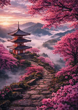 Pagoda Amidst Cherry Blossoms