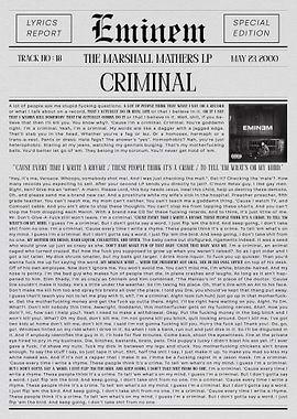 Eminem Criminal Lyrics Poster