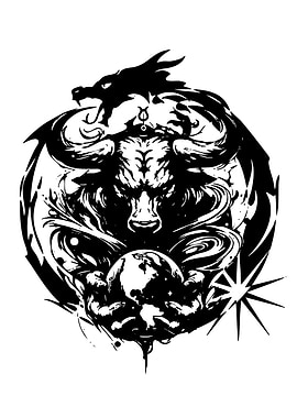 Mythical Bull and Dragon with Earth
