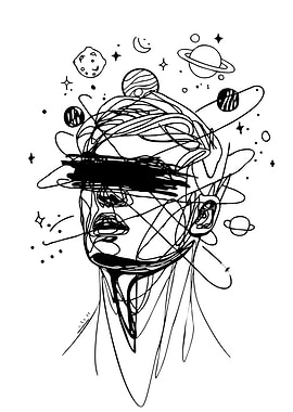 Cosmic Head Abstract Line Art