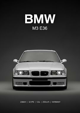 silver BMW M3 E36 Front View