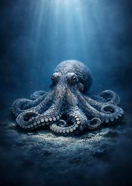 Octopus in Deep Blue Ocean