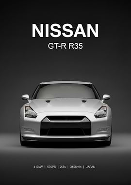 silver Nissan GT-R R35 poster