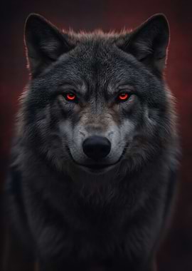 Wolf with glowing red eyes