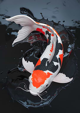 Koi fish splashing in dark water