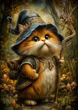 Fantasy Cat Wizard in Forest