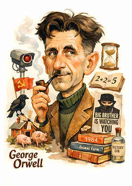 George Orwell Portrait with Symbols