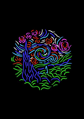 Neon Starry Night Inspired Art