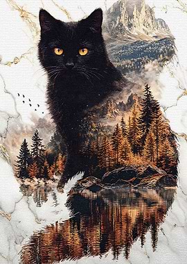 Black Cat Double Exposure Landscape