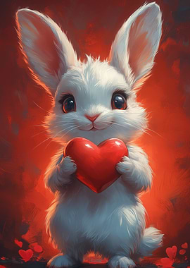 Cute Bunny Holding a Heart