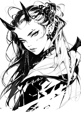 Demon Girl with Horns and Wings