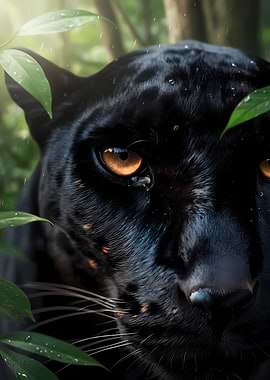 Close-up of a Black Panther in the Rain