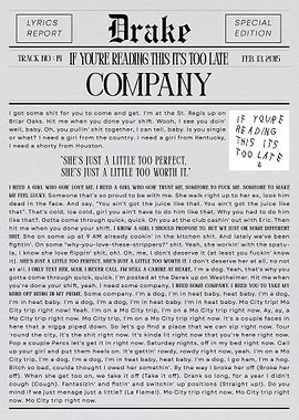 Drake 'Company' Lyrics Newspaper