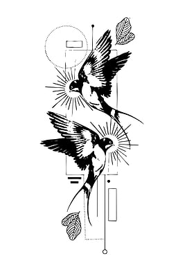 Two Swallows with Geometric Designs