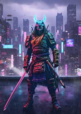Cyberpunk Samurai in Neon City