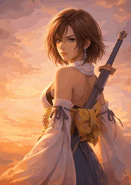 Warrior Woman with Sword at Sunset