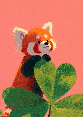 Cute Red Panda with Clover