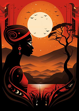 African Woman Silhouette at Sunset
