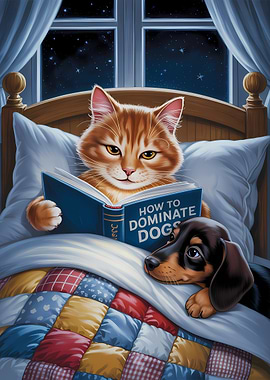 Cat Reading Book to Dog