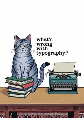 Cat with Books and Typewriter