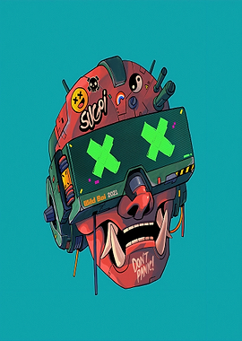 Cyberpunk Oni Mask with VR Goggles