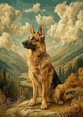 German Shepherd in Mountain Landscape