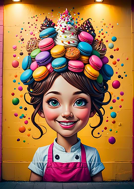 Cute Baker Girl with Macarons