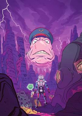 Alien Commander and Astronaut on Purple Planet