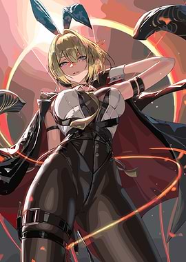 Anime Bunny Girl with Fiery Aura